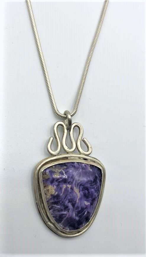 Sterling Silver Necklace Charoite Cabochon Pendant (1 of 5)
