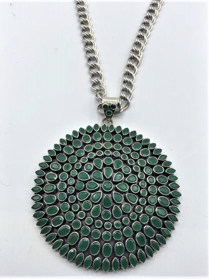 Sterling Silver and Green Stones Large Pendant Necklace (1 of 6)