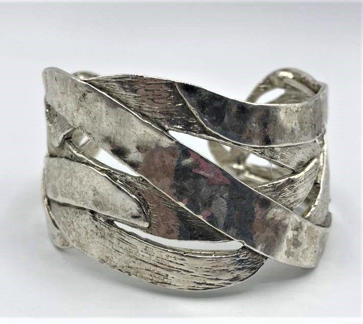 Signed KARINE SULTAN Silver Tone Wide Cuff Bracelet (1 of 7)