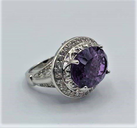 Sterling Silver Cocktail Ring Purple Amethyst Stone (1 of 5)