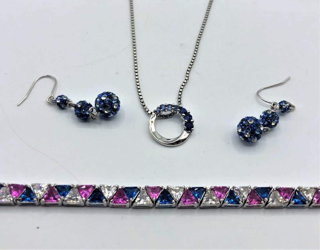 Sterling Colored Rhinestones Bracelet Earrings Necklace (1 of 5)