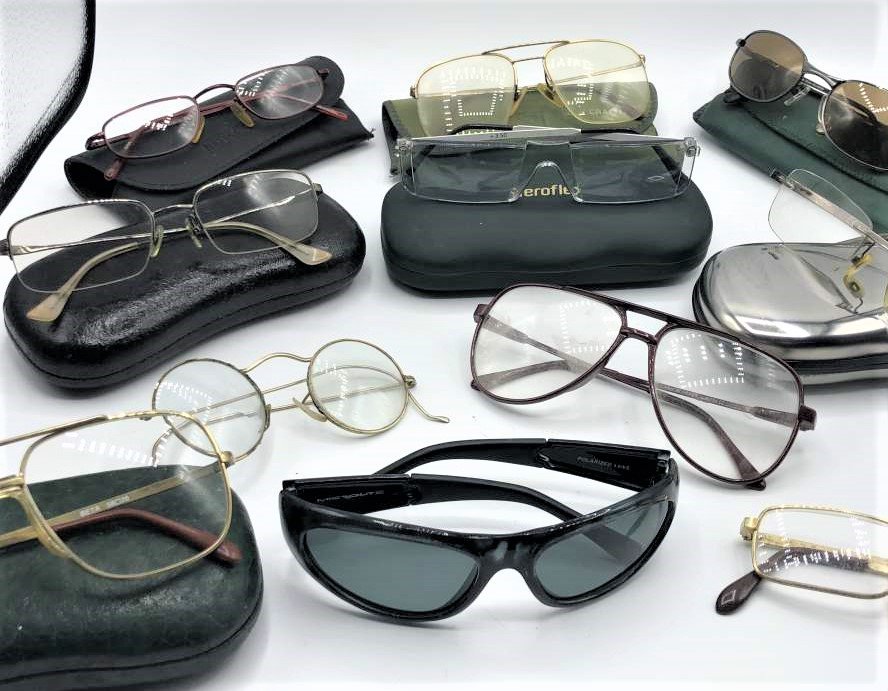 Eleven [11] Vintage Eye & Sun Glasses Some with Cases: Eleven [11] Vintage Eye and Sun Glasses Some with Cases. Size: average 5.5 in.