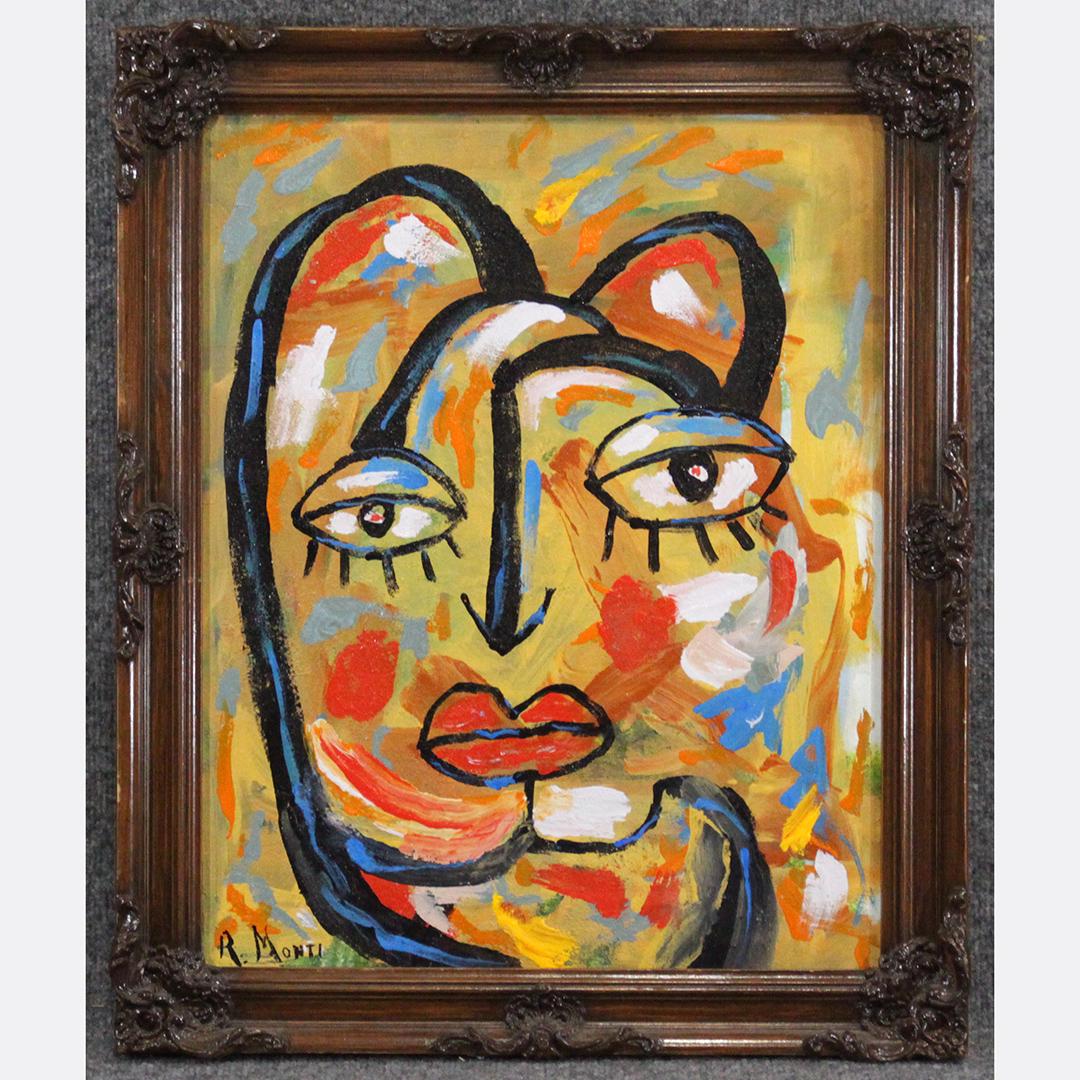 R. MONTI , Mid Century O/c Cat Woman Portrait Abstract (1 of 8)