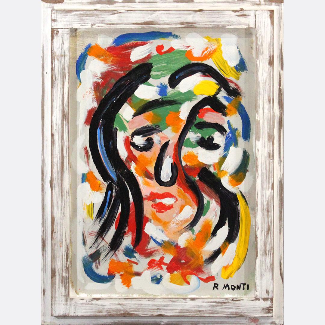R. MONTI Mid Century Abstract Portrait of Woman Oil/b (1 of 7)
