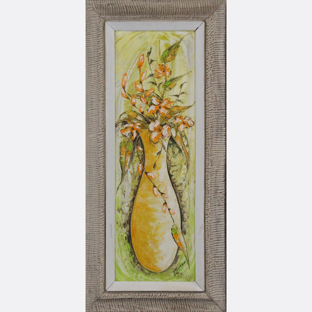J E GOURDUE, Mid-Century Modern Oil/b Flowers Tall Vase (1 of 7)