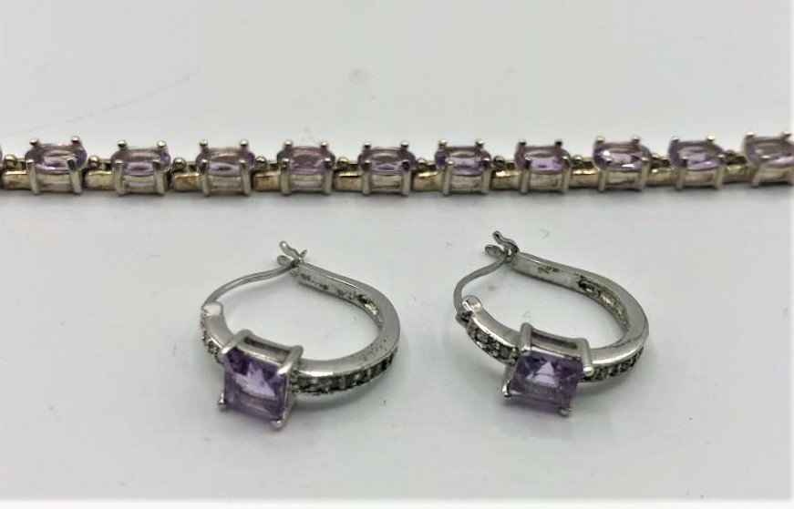 .925 Sterling Purple Amethyst Bracelet and Earrings (1 of 5)