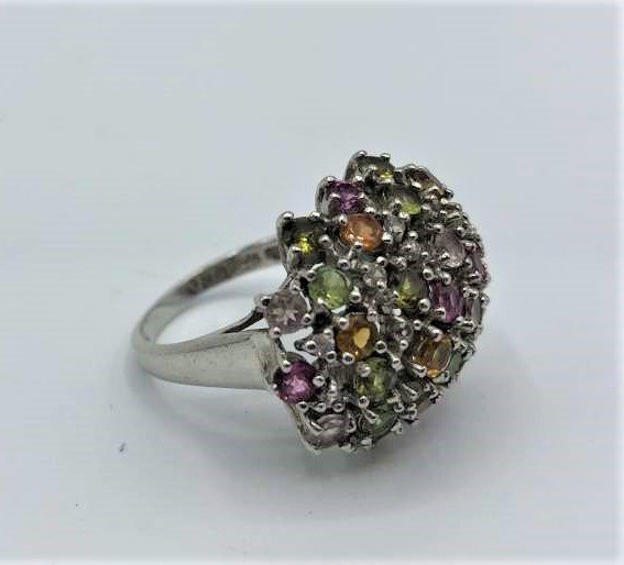 .925 Sterling Silver Cocktail Ring Multi Color Stones (1 of 6)