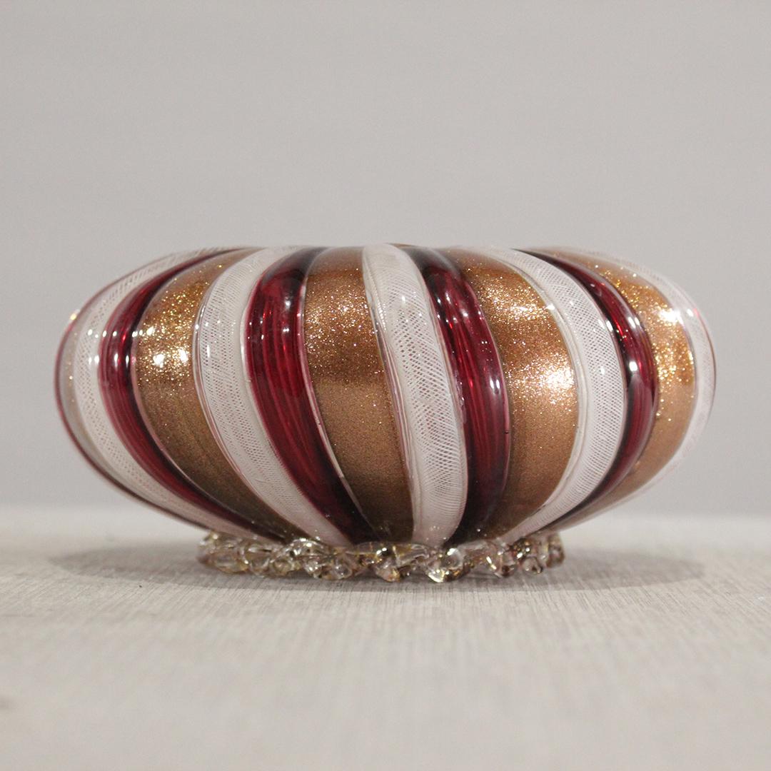 Italian Glass Mushroom Striped Bowl Gold Flecks (1 of 6)