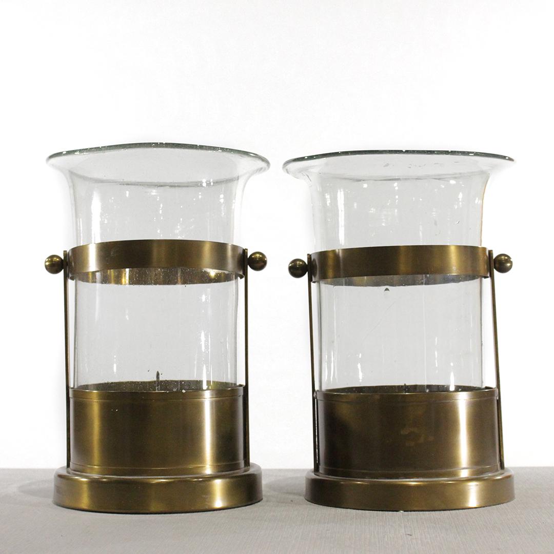Two [2] Modern Design Brass and Glass Hurricane Lamps (1 of 7)
