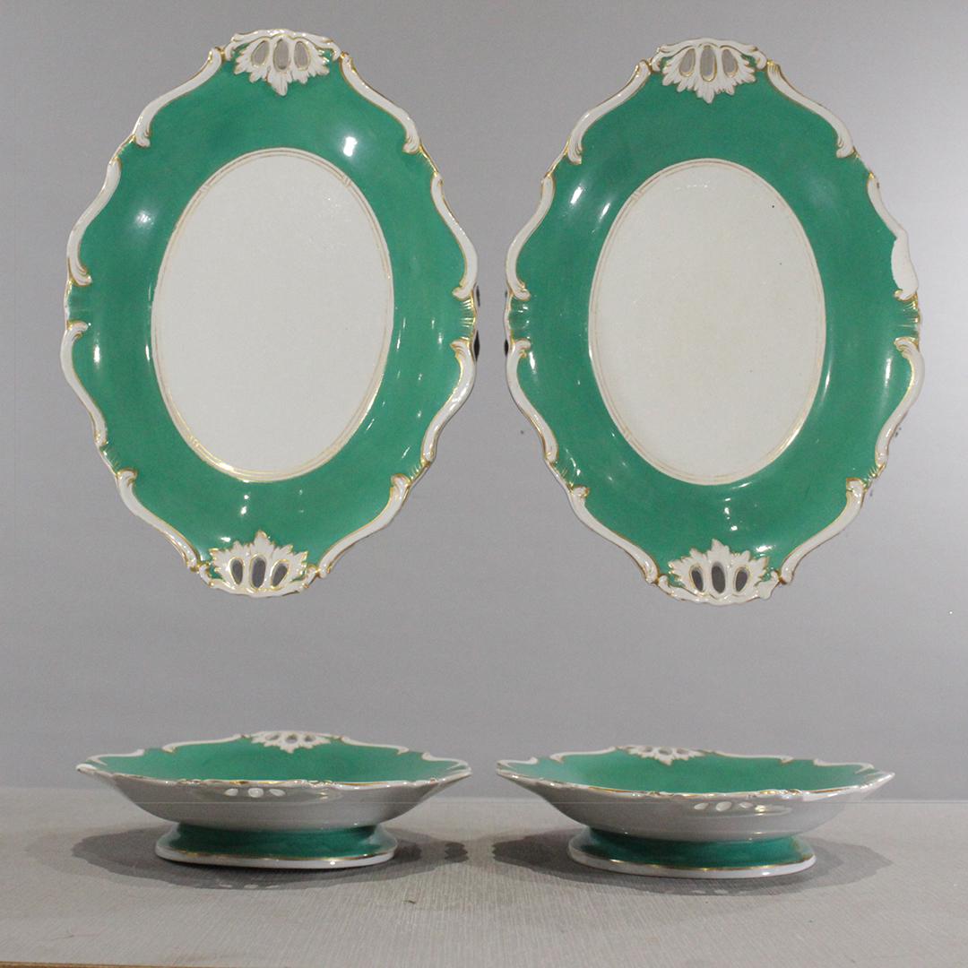 Two Old Paris Porcelain Serving Platters Green & White (1 of 5)