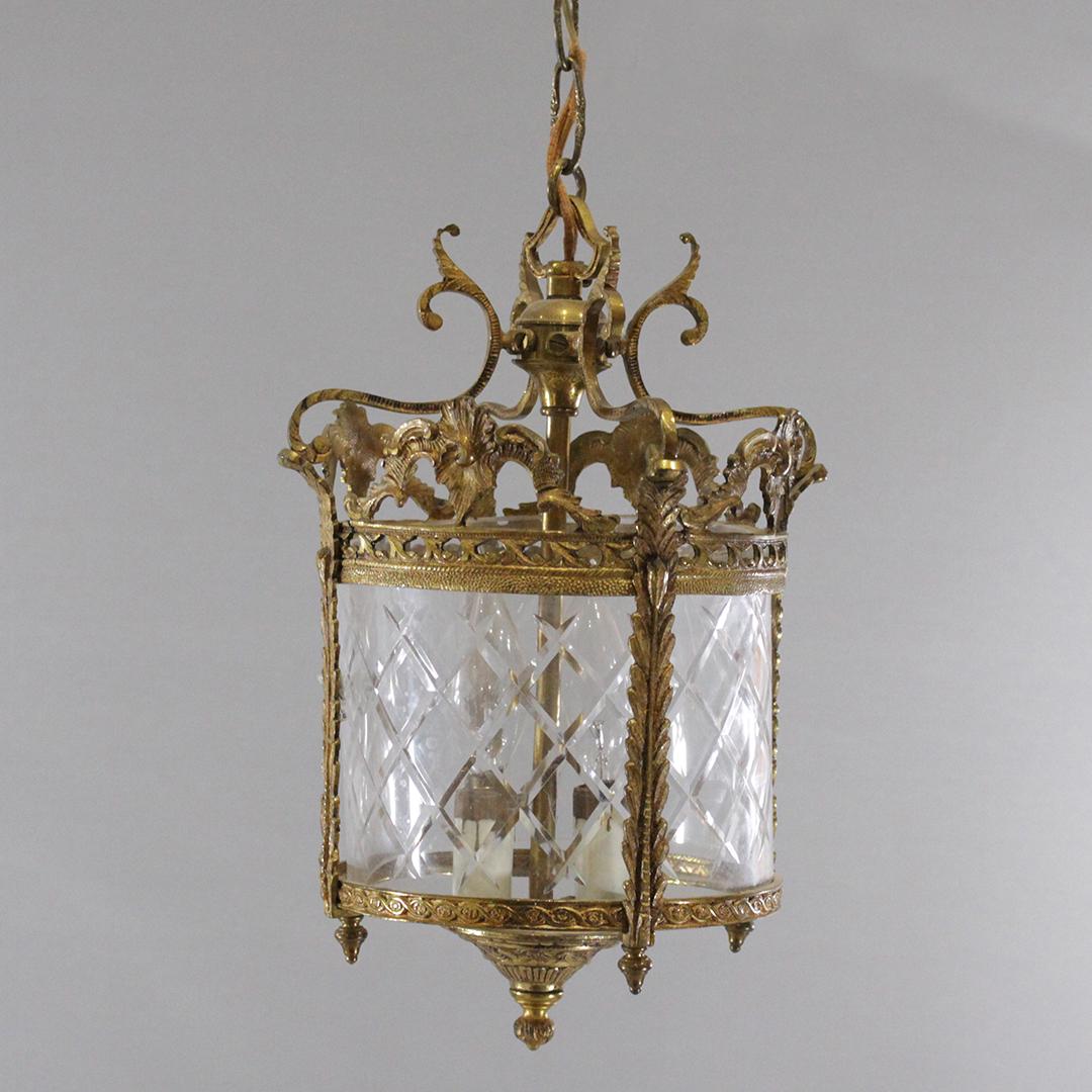 Exquisite Fancy Brass Hall Fixture Cylindrical Glass (1 of 5)