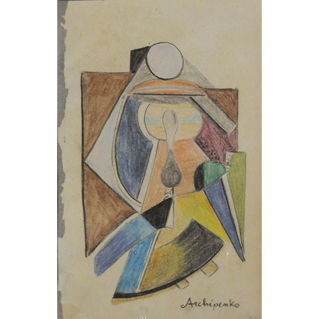 Alexander Archipenko Pastel Drawing Abstract Figure (1 of 5)