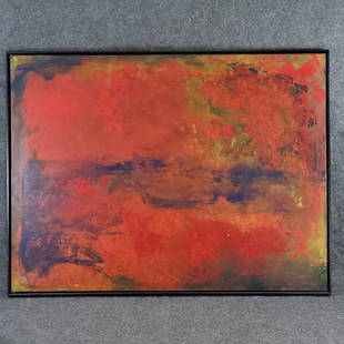 RICHARD MAYHEW, American, Large Abstract Oil Painting: Richard Mayhew Signed Modern Abstract Painting on canvas, black floating frame. Signed: Mayhew. Important American Abstract Artist, Listed. Size: 36 x 48 , outside of frame: 37x49 . ASKart: Richard Ma