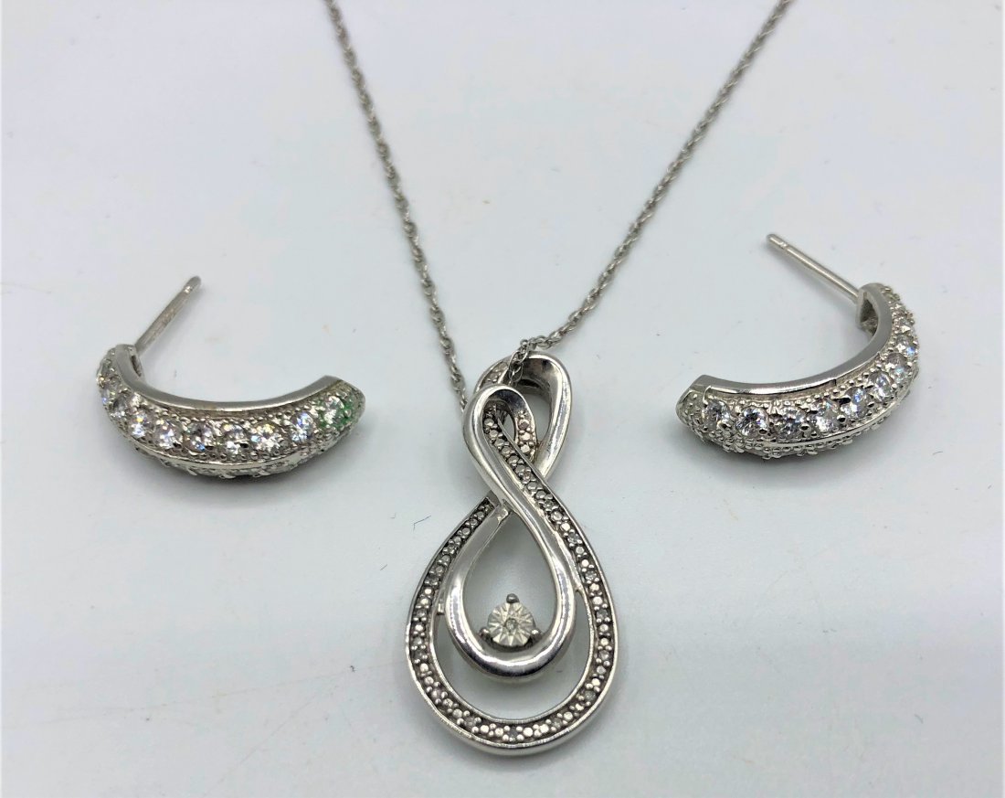 STERLING & DIAMOND Pendant Necklace, Sterling Earrings (1 of 4)