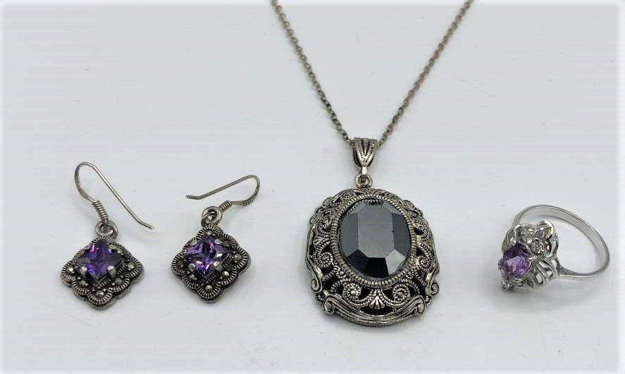 .925 STERLING Necklace, Earrings, Ring, Purple Amethyst (1 of 5)