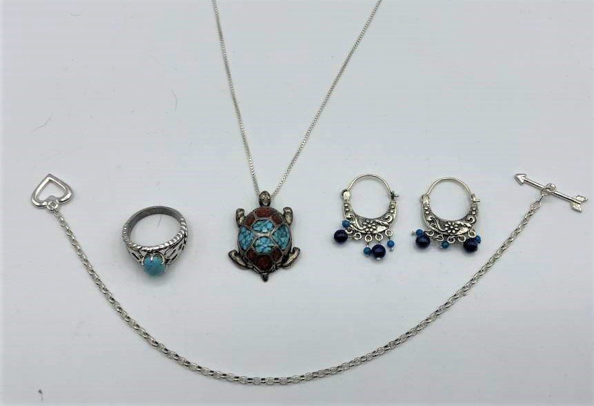 4 Pc Assorted STERLING Turquoise Turtle Necklace, Heart (1 of 6)