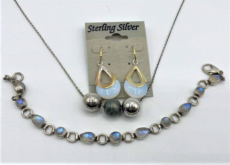 3 Pc Assorted STERLING Opal Earrings, Bracelet Necklace (1 of 4)