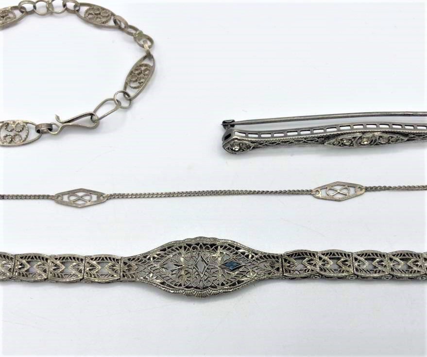 4 Pc Assorted STERLING ART DECO Filigree Bracelet, Bar (1 of 5)