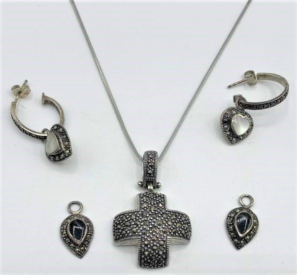 4 pc. Assorted .925 STERLING Marcasite Necklace Earring (1 of 4)
