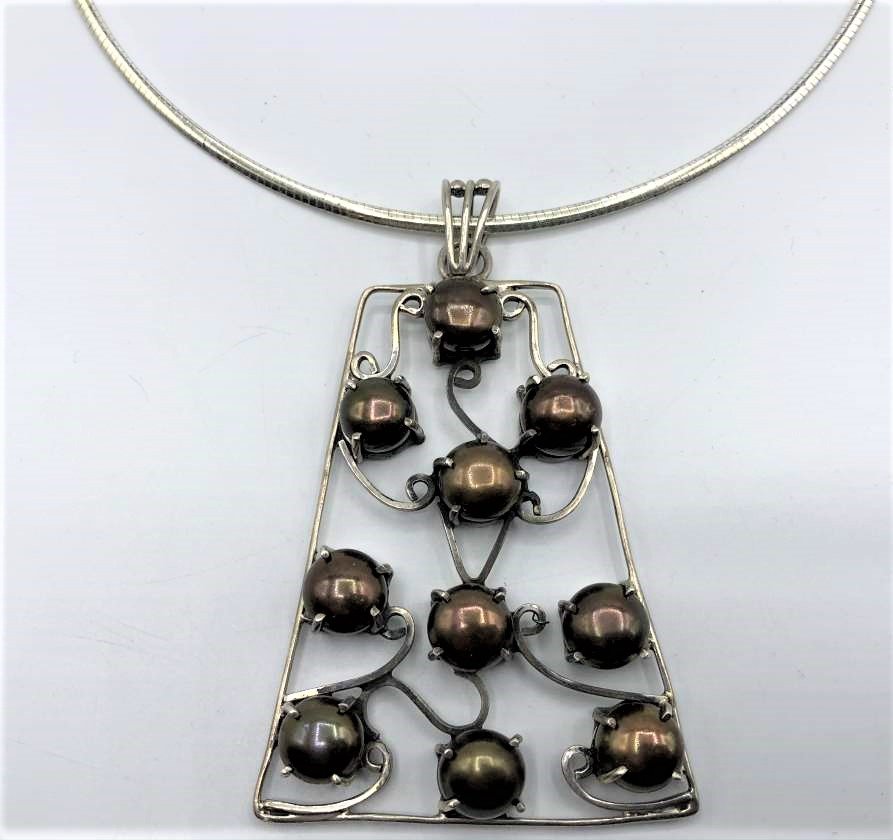 .925 STERLING Necklace Large Pendant Ten Silver Beads (1 of 5)