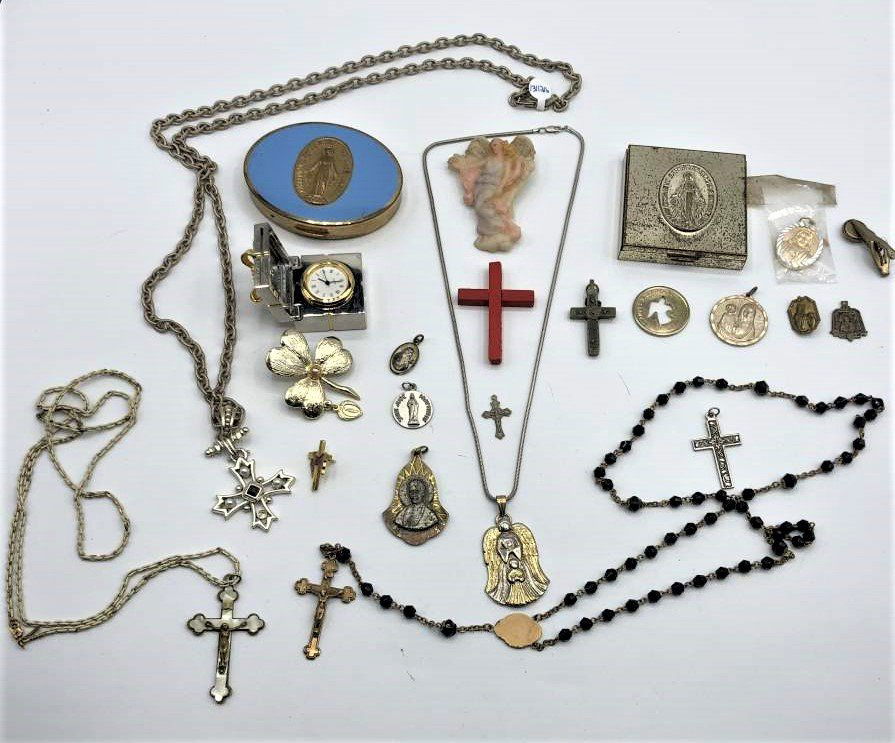 Large Grouping Assorted RELIGIOUS JEWELRY w/ STERLING (1 of 4)