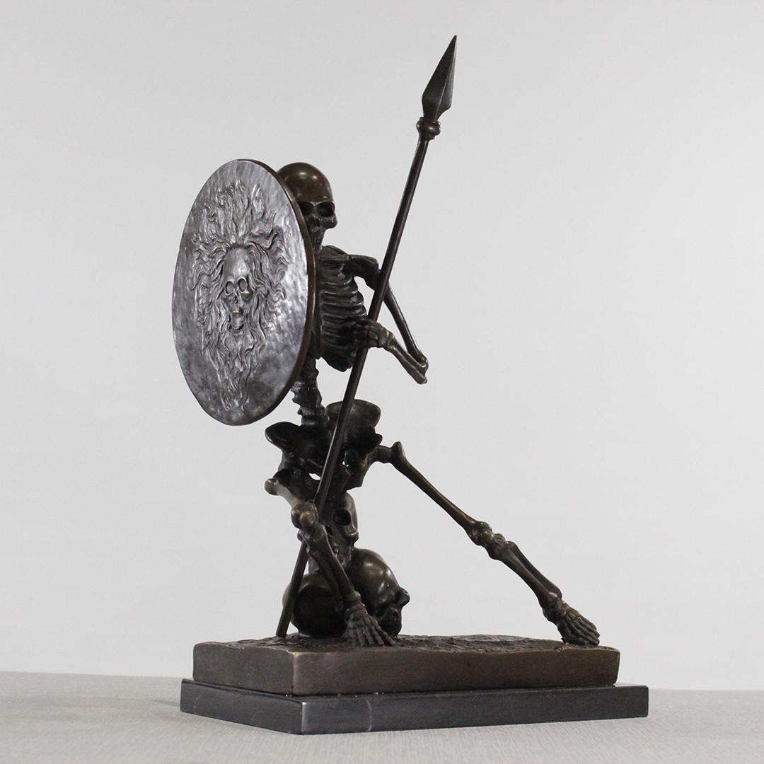 Bronze Skeleton Warrior Holding Shield and Spear (1 of 5)