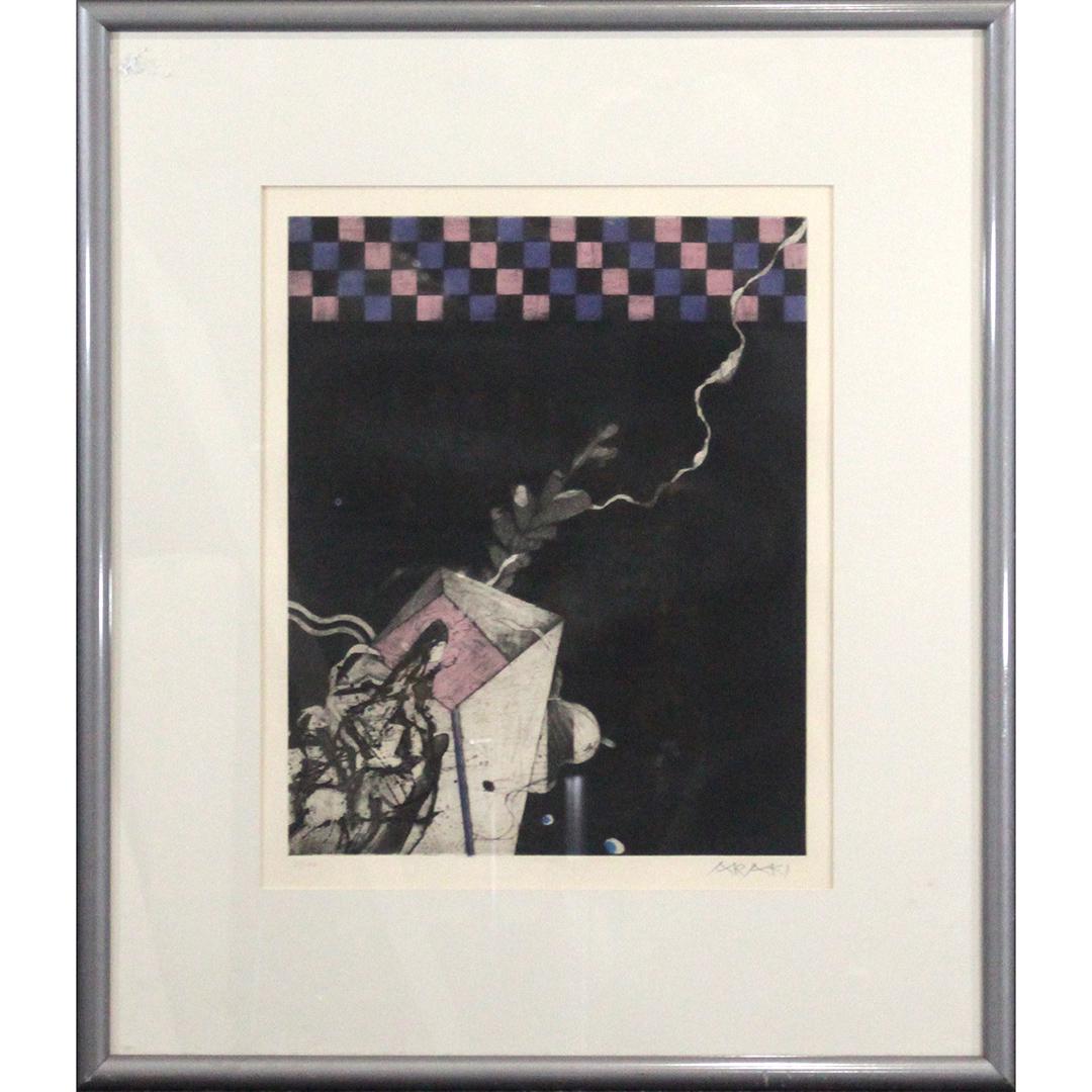 Tetsuo Araki, Japanese, Modernism Etching #21/120: Tetsuo Araki, Japanese, Modernism Etching #21/120 Signed. artist biography on verso, original framing. Size: 16.25 x 13 inches image, 28 x 24 inches outside frame