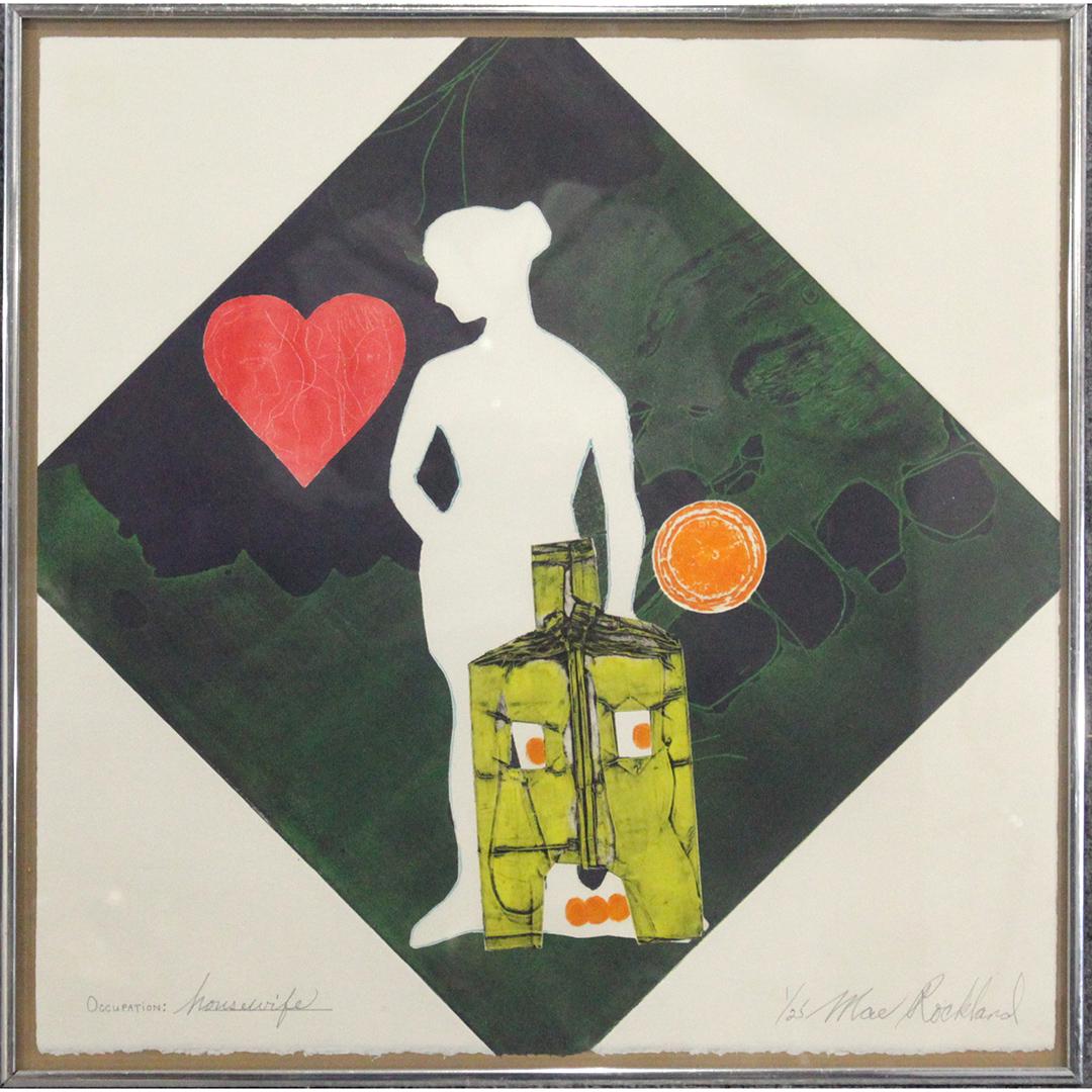 Mae Rockland, #1/25 Occupation Housewife Original Label: Mae Rockland, #1/25 Occupation Housewife Original Label on verso. metal graphic intaglio, framed. Size: 21.25 x 21.25 inches image, 22.25 x 22.25 inches outside frame