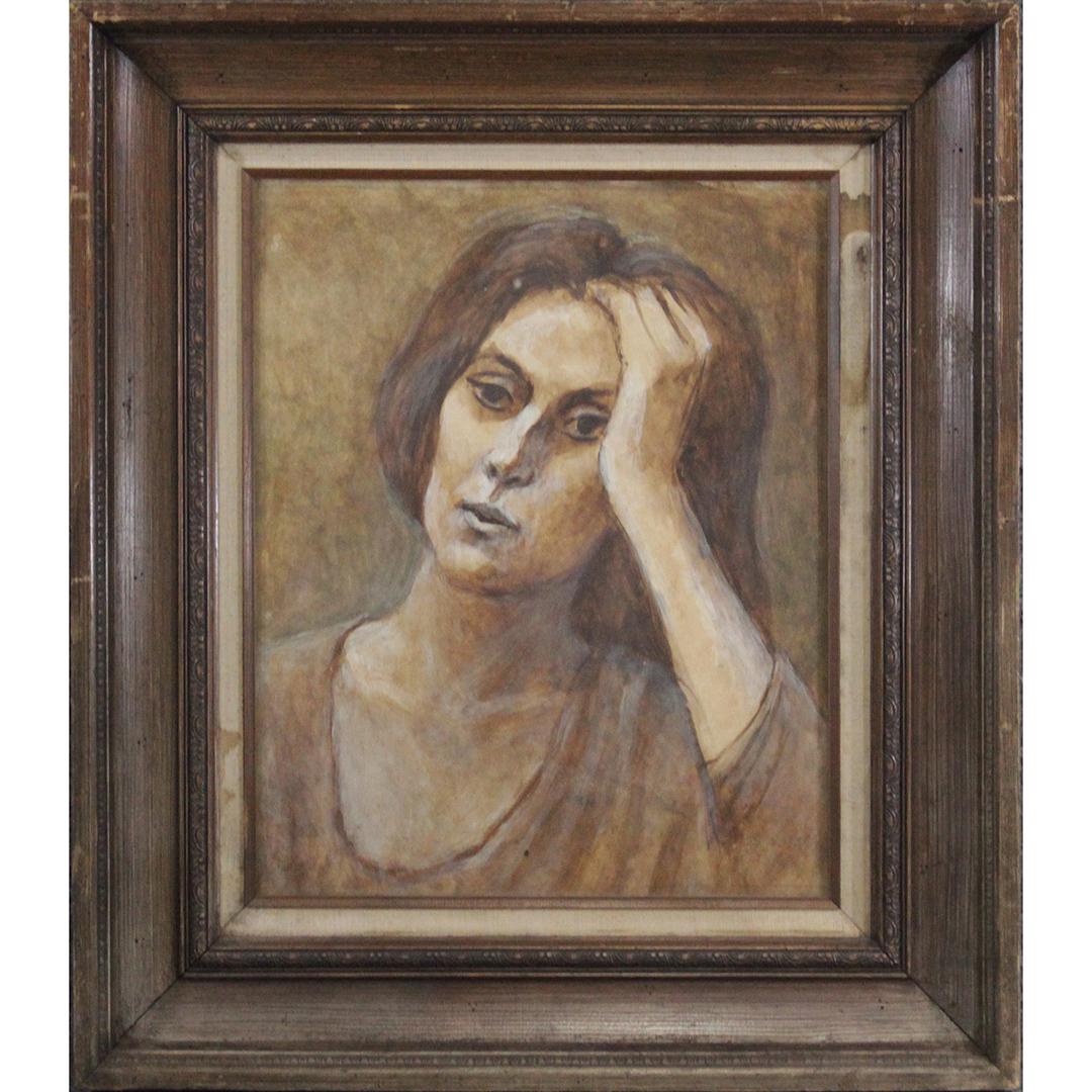 Vintage Watercolor Woman With Hand on Head, Framed (1 of 5)