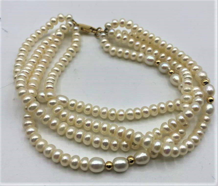 4-Strand Pearl Bracelet with 14 K Gold Clasp. (1 of 4)