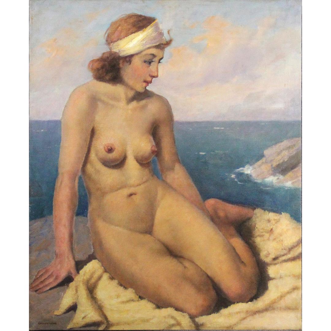 Grigory Gluckman, Russian 1898-1975 Nude At The Beach: Grigory Gluckman, Russian 1898-1975 Nude At The Beach. Oil on canvas painting/ Signed, large size. Well listed Artist. Size: 37 x 31 inches outside frame. ASKart: Grigory Gluckmann (1898 - 1973)Grigor