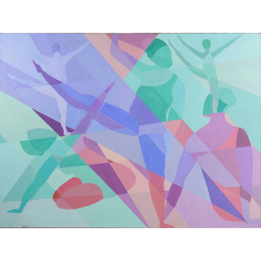 Large Mid-Century Modern Oil/c Geometric Dancers (1 of 5)