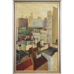 O Louis Guglielmi 1953, Oil/c Industrial Urban Rooftops: O Louis Guglielmi 1953, Oil/c Industrial Urban Rooftops. Important Listed Artist. Oil on canvas painting, Signed: Guglielmi and dated 1953, framed. Provenance : Estate fresh item from a New York home.