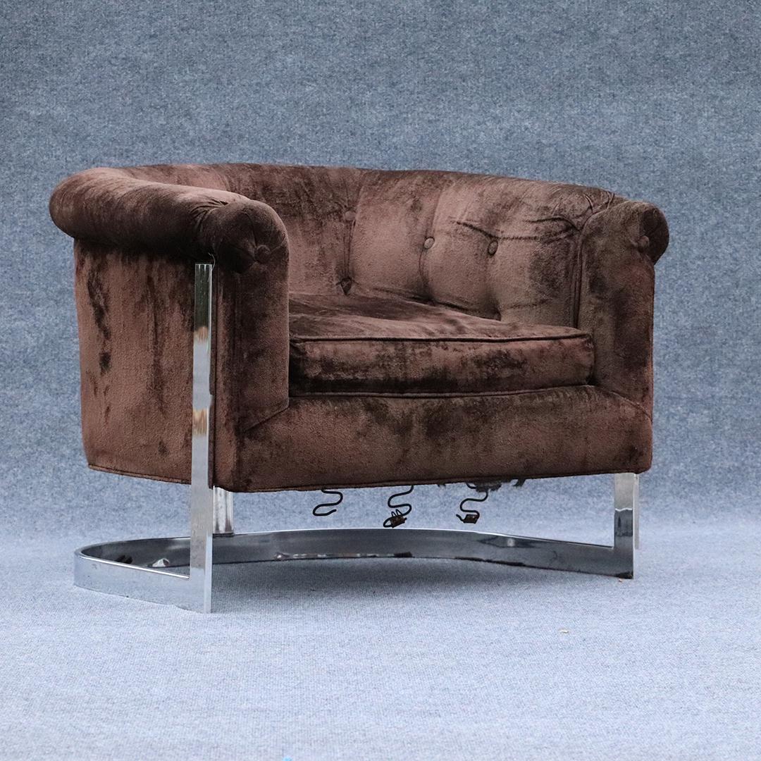 Milo Baughman Style Chrome Flat Bar Tub Chair (1 of 10)