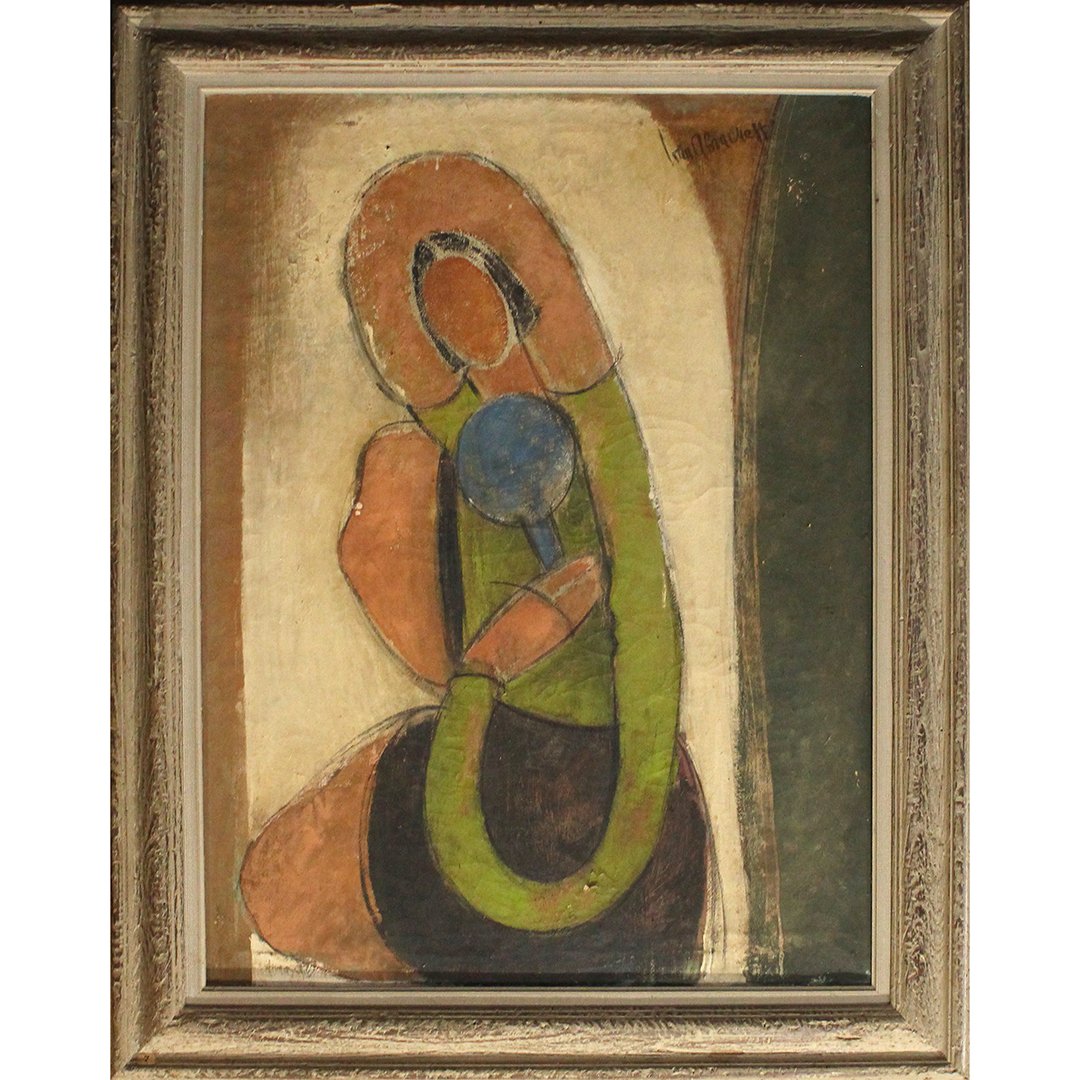 Ivan Abracheff, Mid-century Modern mother and child O/C (1 of 10)