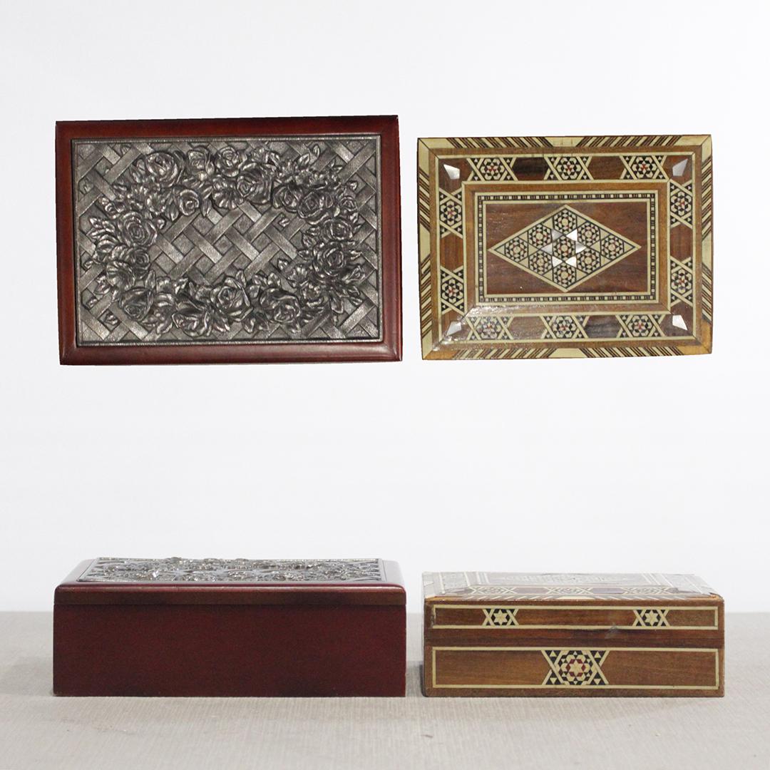Two [2] Wooden Boxes, Exotic Inlay, Embossed Roses (1 of 8)