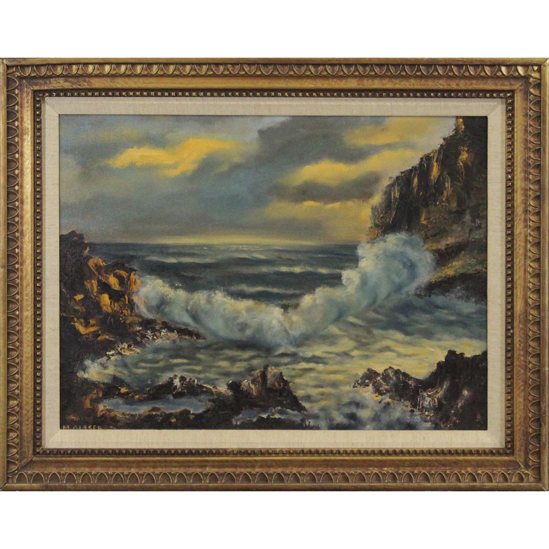 M GLASER 1970, Oil/b Crashing Coastal Waves Seascape (1 of 7)
