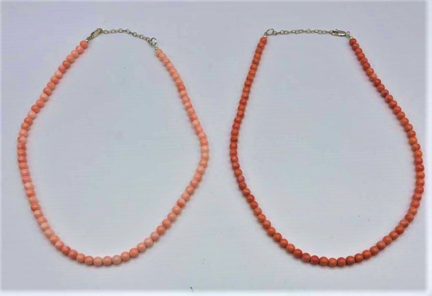Two [2] CORAL BEADED NECKLACES with Sterling Clasps (1 of 6)