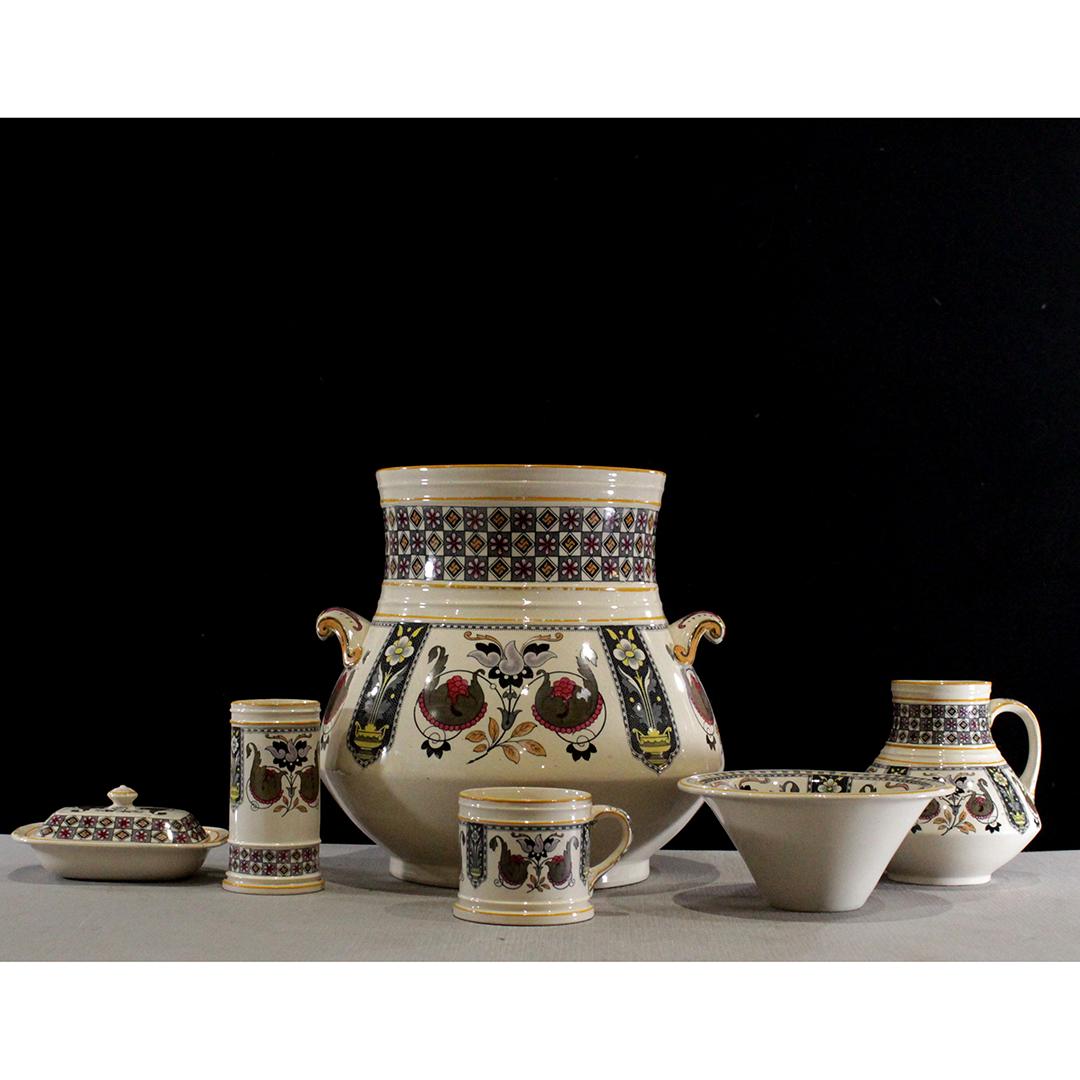 6 Pc Victorian Fancy Ironstone Commode Set: 6 Pc Victorian Fancy Ironstone Commode Set. Size: 2.5-12 inches height