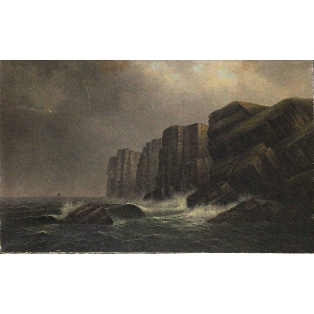Sarah E Wood California, 19th C. Cliffside Seascape O/c (1 of 10)