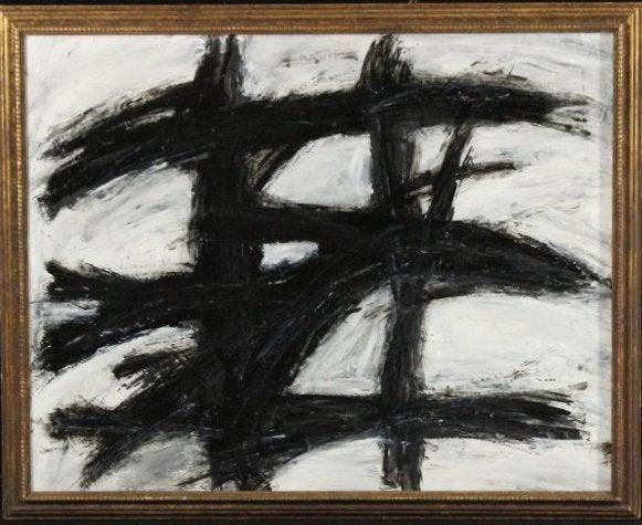 Franz Kline attributed Mid Century Modern Abstract Oil: Franz Kline attributed Mid Century Modern Abstract Oil on Canvas, Unsigned, Framed. Size: image 22 in. x 28 in. ; outer frame: 24 in. x 30 in.