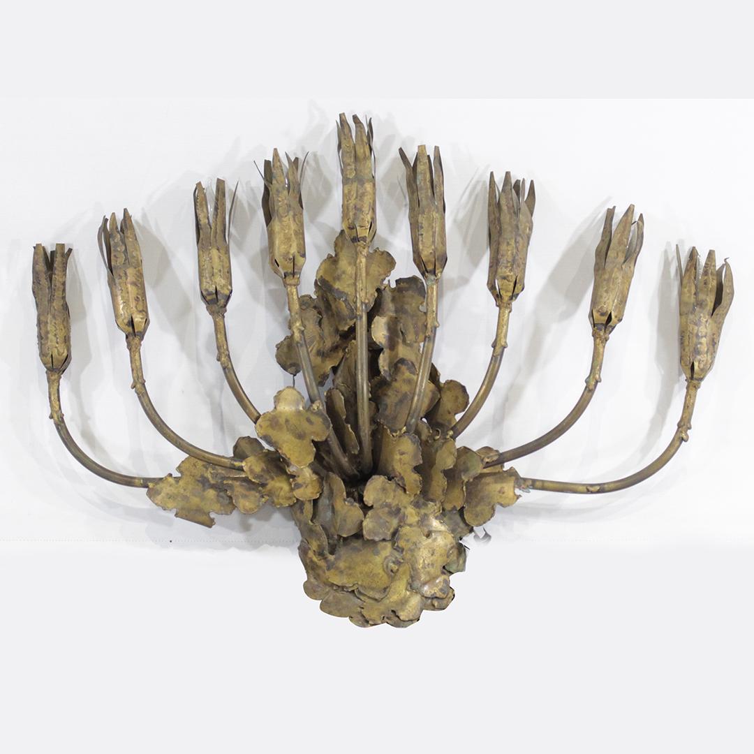 Tom Green Brutalist Bronze 9 Light Wall Sconce: Tom Green by Feldman Co. Mid-Century Brutalist Bronze 9 Light Wall Sconce sculpture. Original patina finish. Size: 23 x 32 inches