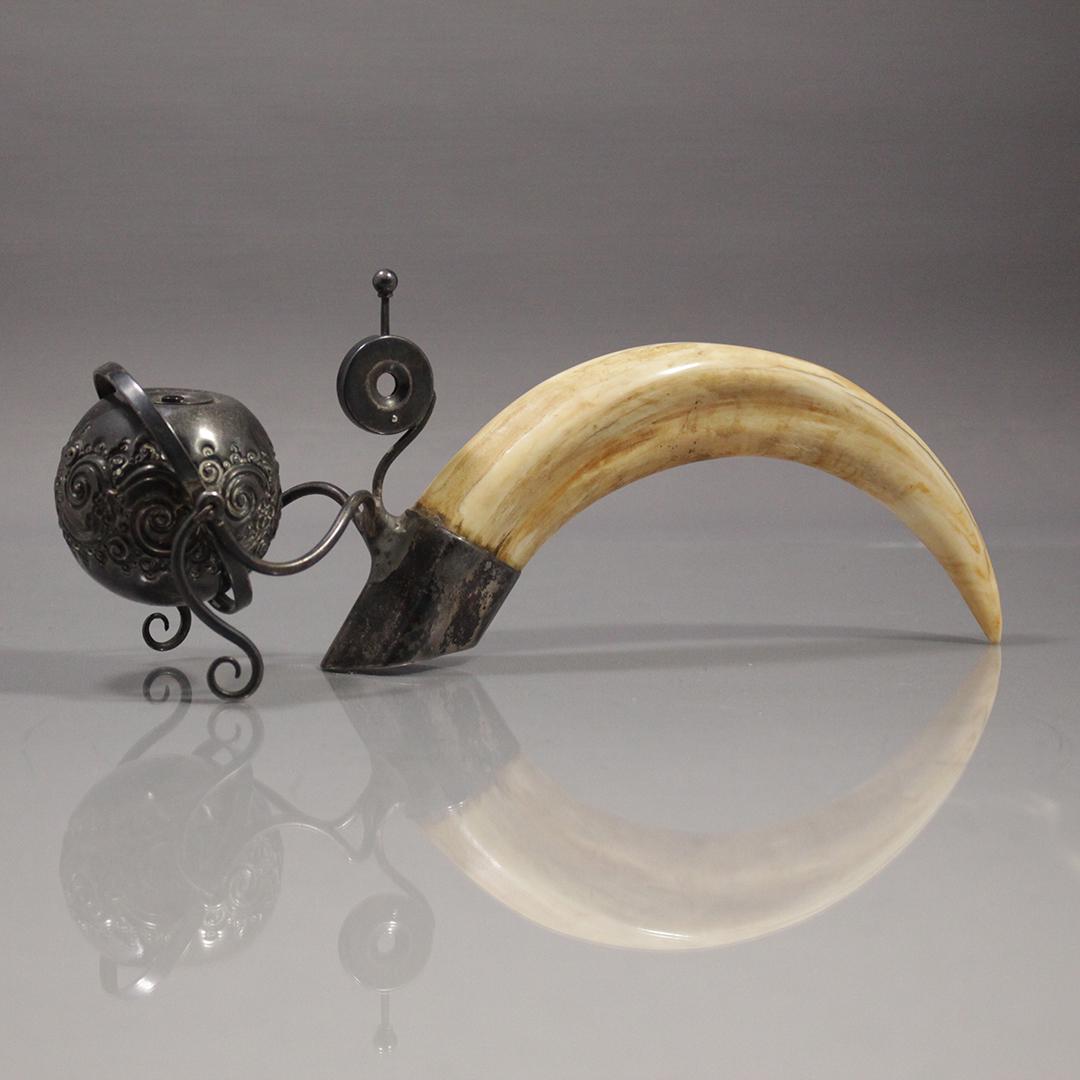 Unique Sterling and Tusk Cigar Cutter / Lighter: Unique Sterling and Tusk Cigar Cutter / Lighter. Size: 4.5 x 11 inches