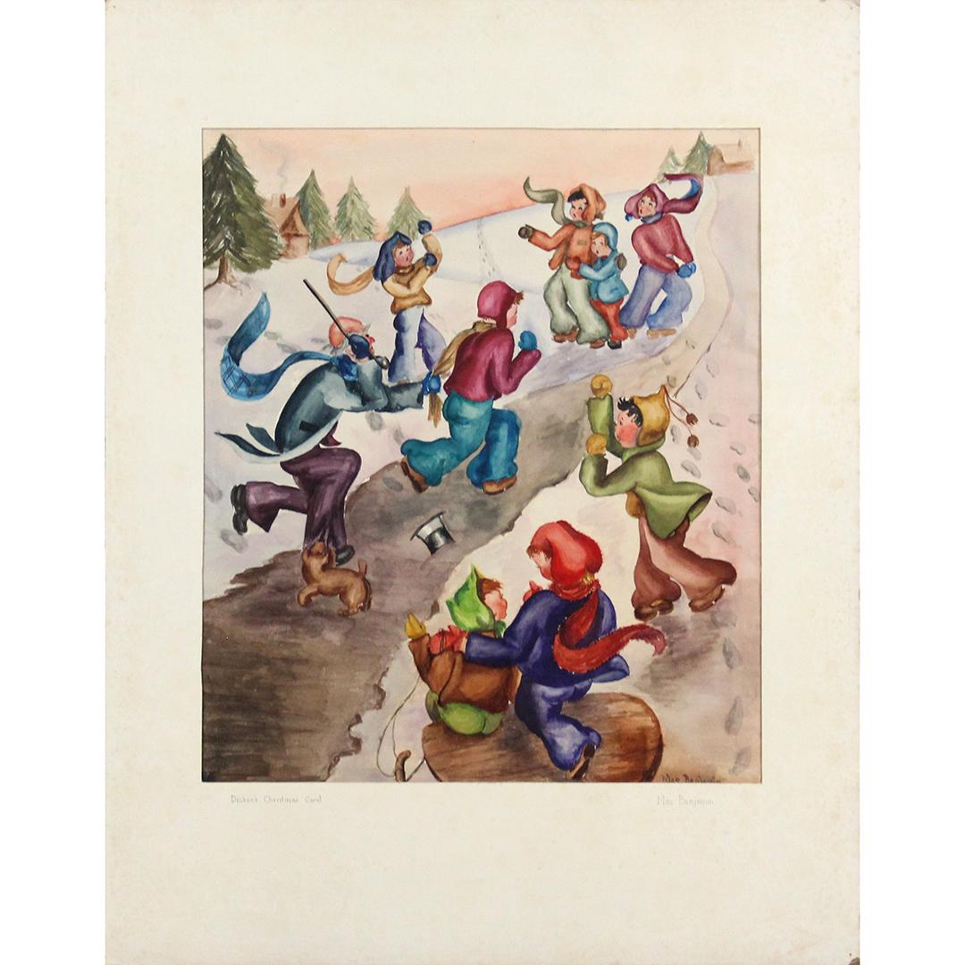 Moe Benjamin, w/c Illustration Dicken's Christmas Carol: Moe Benjamin, w/c Illustration Dicken's Christmas Carol. Watercolor painting. Signed and titled. Size: 24 x 18 inches image, 28 x 22 inches outside frame