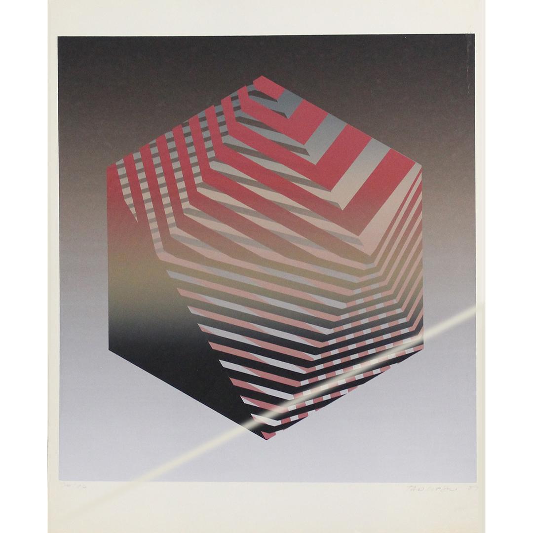 TAD LIPSKI 1987, Off Set Lithograph, Op Art: TAD LIPSKI 1987, Off Set Lithograph, Op Art, Style of Victor Vasarely. Pencil signed and dated. Size: 28.5 x 22.5 inches