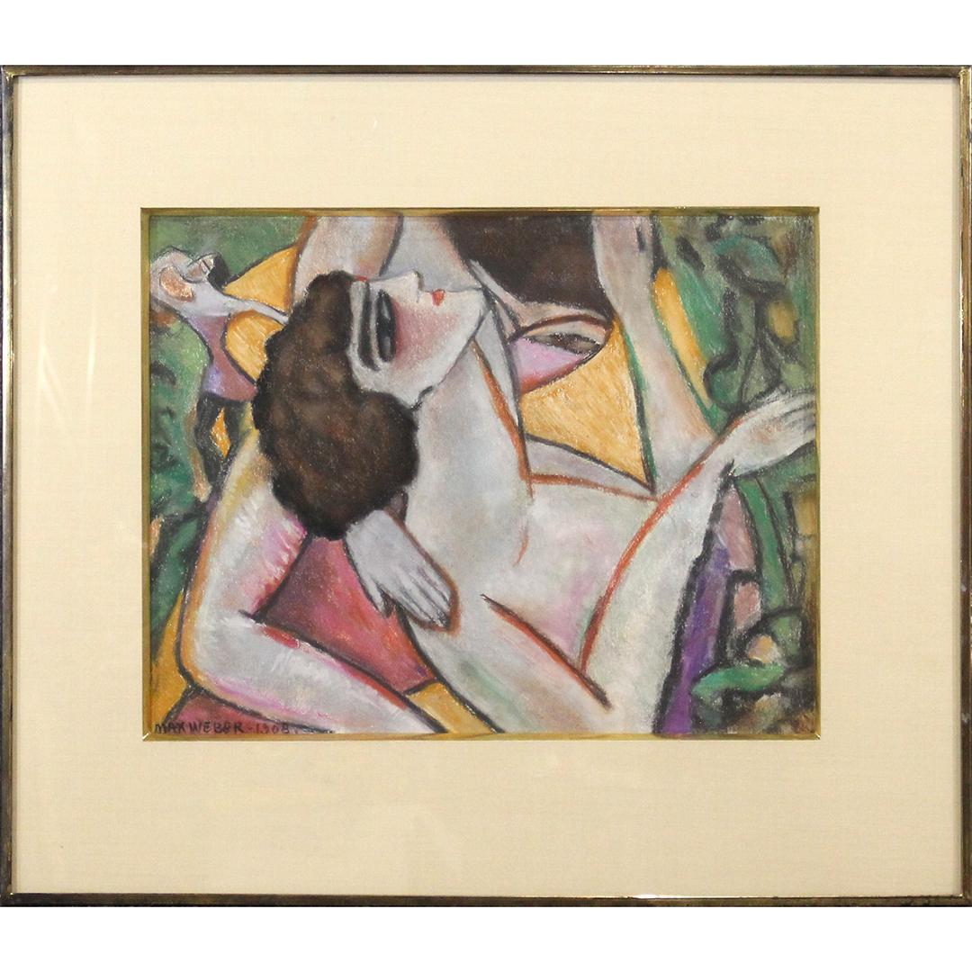 Max Weber 1908, Pastel Mixed Media Figures in Landscape: Max Weber 1908, Pastel Mixed Media Figures in Landscape. Signed and Dated, Framed. Well Listed Artist. Size: 14 x 18.25 inches image, 23 x 26.5 inches outside frame. ASKart:Max Weber (1881 - 1961)Max