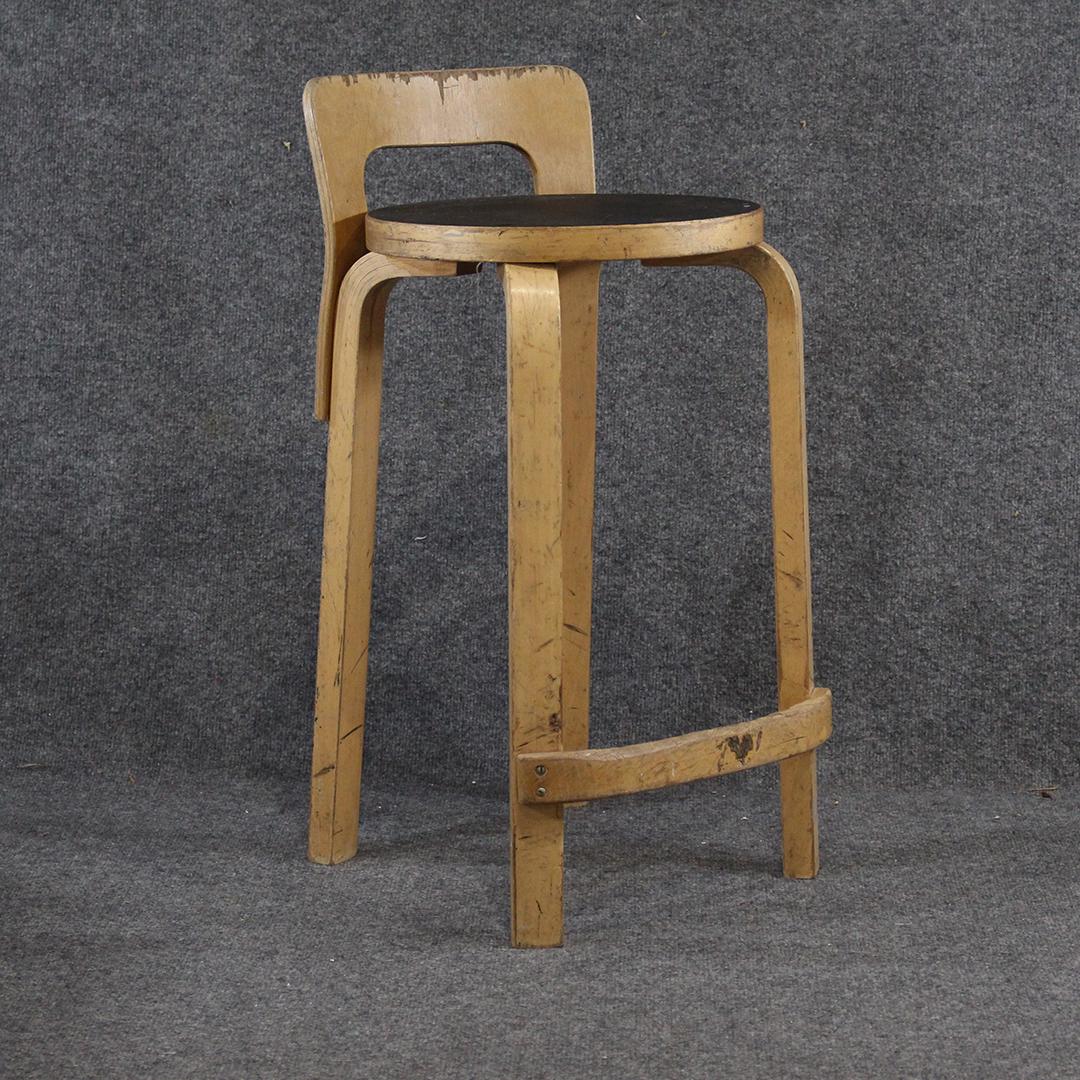 Alvar Aalto High Stool, Black Seat Mid-Century Modern: Alvar Aalto High Stool, Black Seat Mid-Century Modern. Size: 28 x 14.5 inches