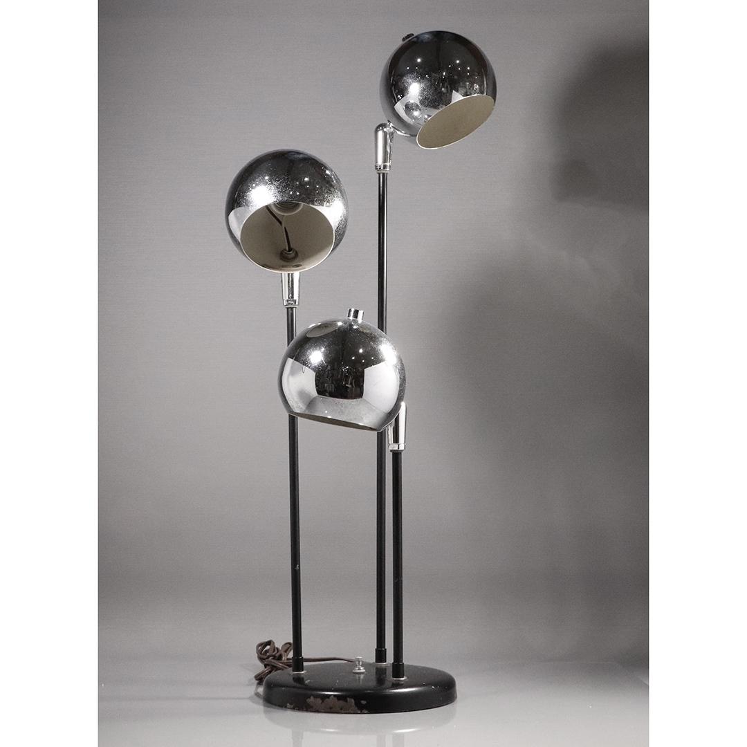 Robert Sonneman 3-Light Chrome Eye Ball Table Lamp: Robert Sonneman 3-Light Chrome Eye Ball Table Lamp. Size: 28h x 9w inches