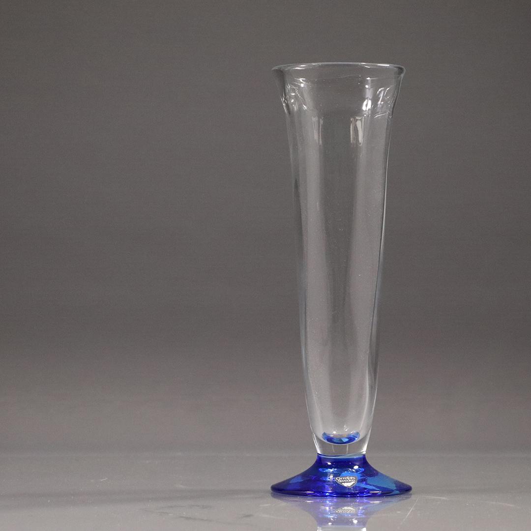 Orrefors Sweden Tall Cylindrical Vase Cobalt Blue Base: Orrefors Sweden Tall Cylindrical Vase Cobalt Blue Base. Original label. Size: 9.25h inches