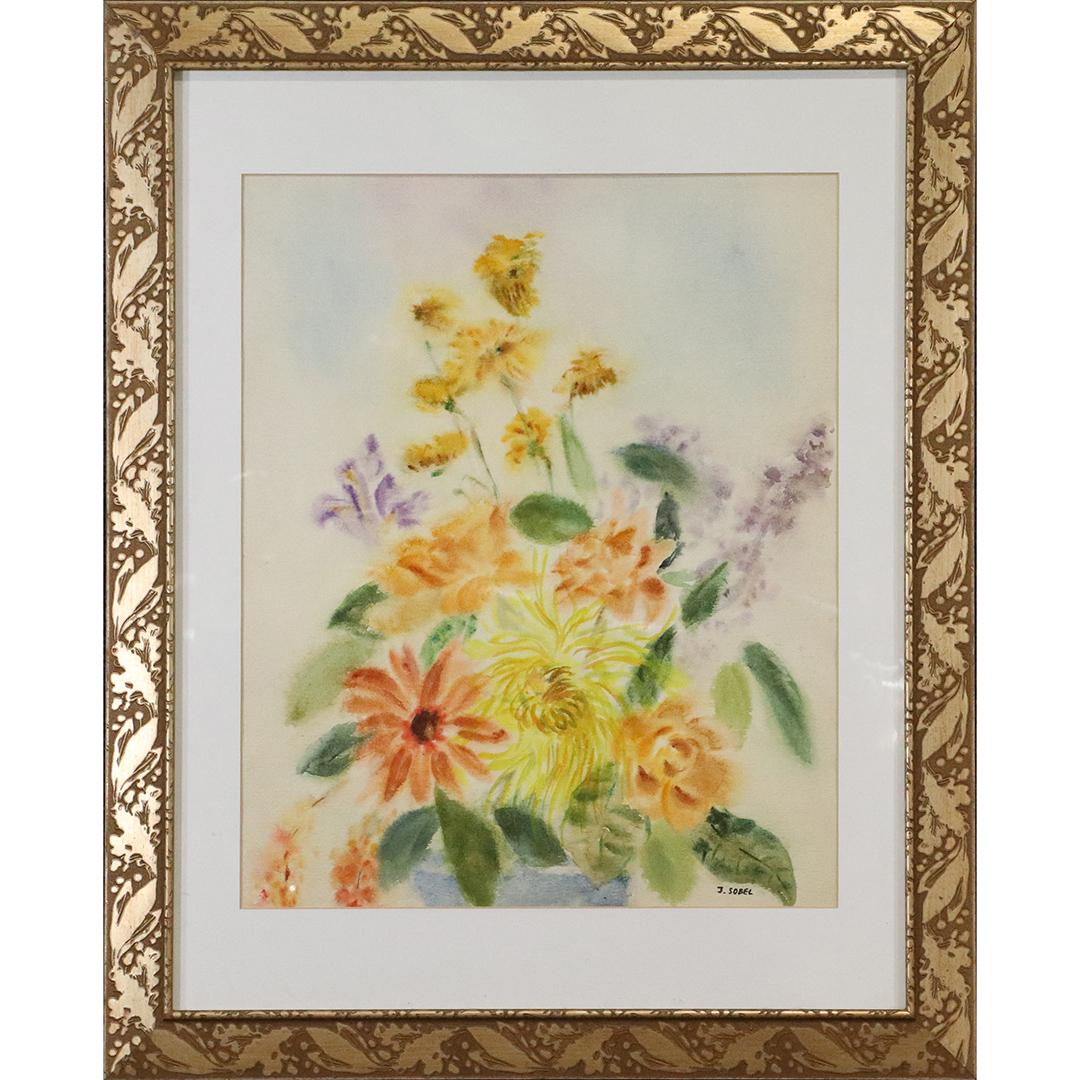 JEHUDITH [Judyta] SOBEL 1924-2012 Polish Summer Bouquet: JEHUDITH [Judyta] SOBEL 1924-2012 Polish Summer Bouquet. Watercolor painting, Circa 1965. Size: 28 x 22 inches image, 32 x 26 inches outside frame